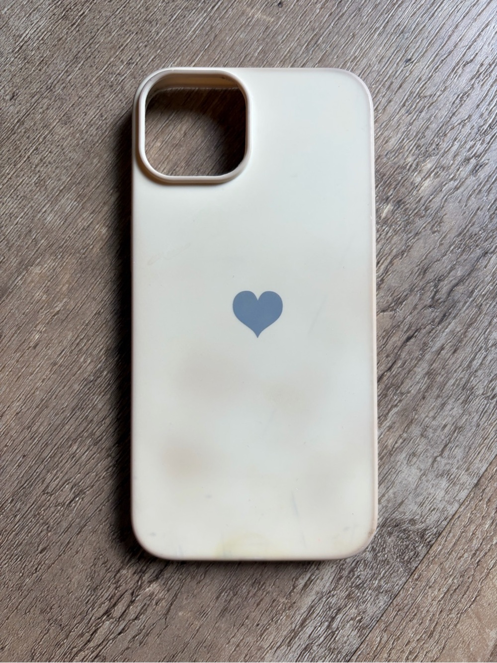 iPhone 14 Phone Case Cream/White with Blue Heart